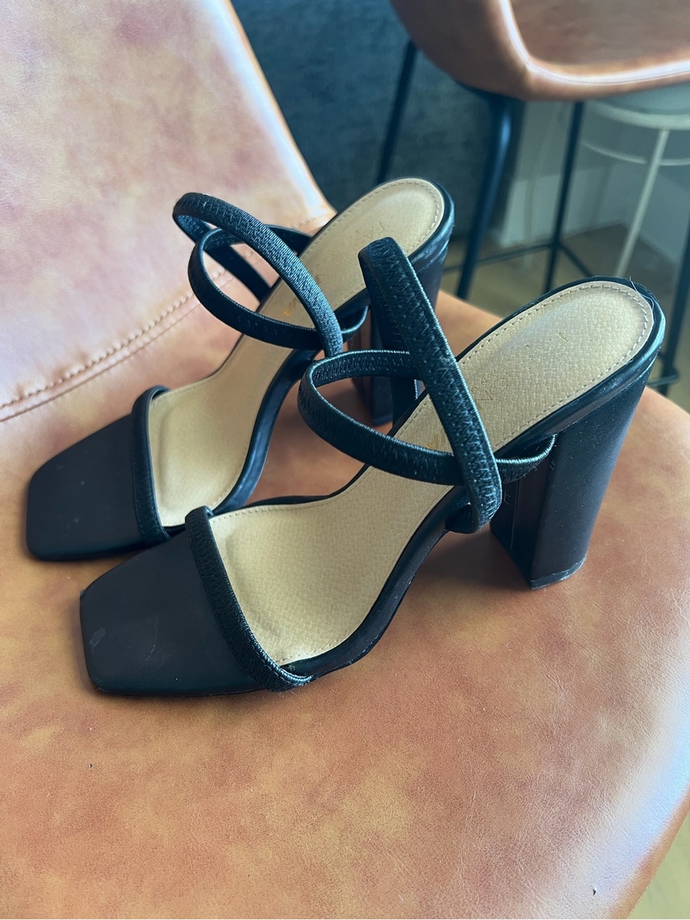 Fashion Nova Black Strappy Block Heels